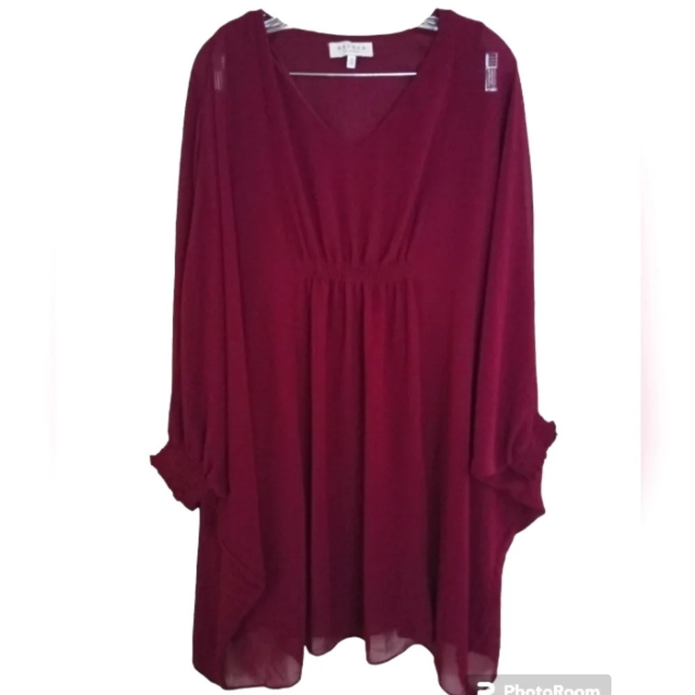 Hayden Los Angeles Burgundy Bat Wing Sleeve Sheer Dress Size Medium